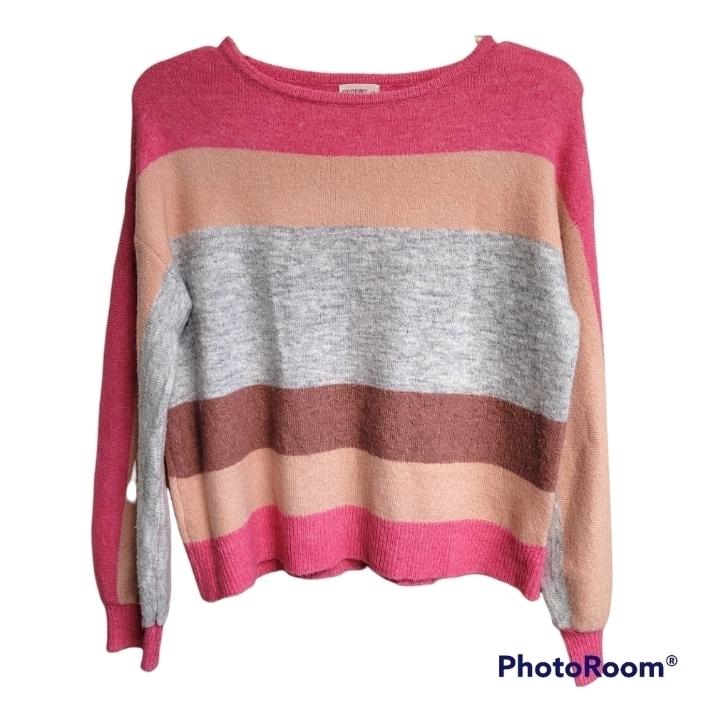 ANDTHEWHY Pink And Grey Color Block Sweater Size S/M